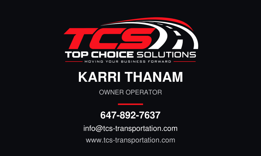 Front of the Top Choice Solutions business card
