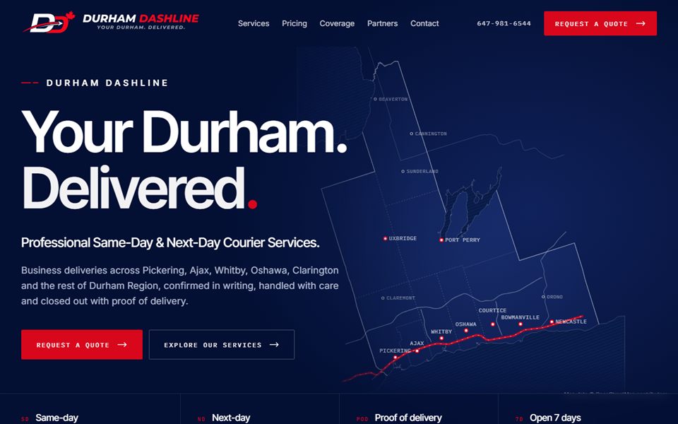 Screenshot of the Durham Dashline website