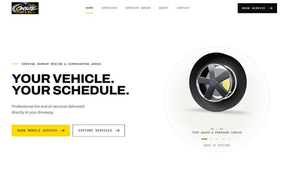 Screenshot of the Onsite Tire and Oil website