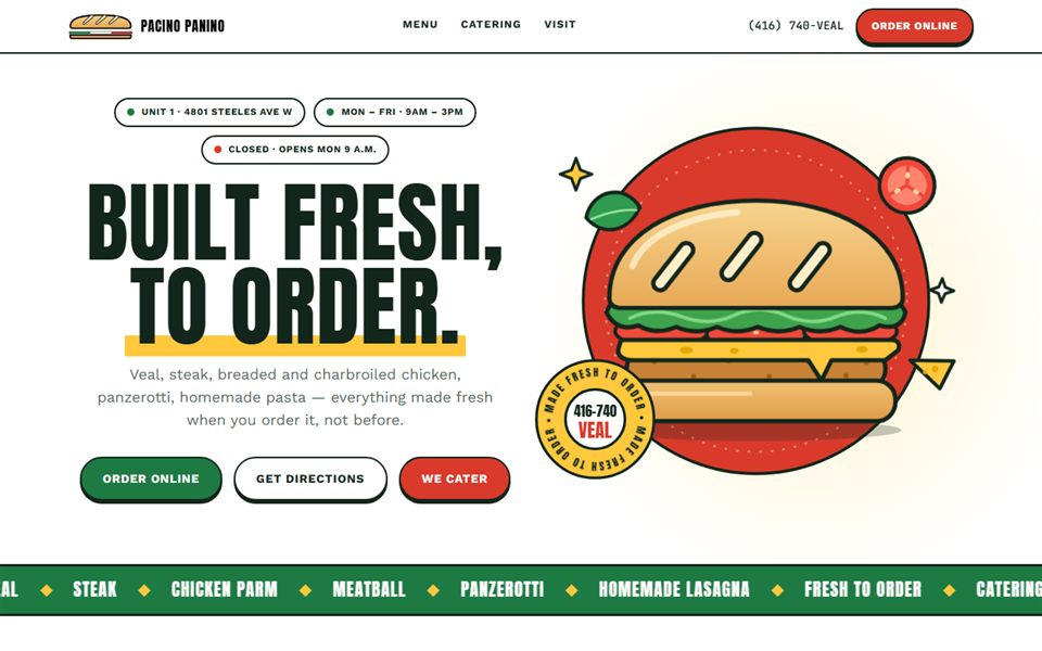 Screenshot of the Pacino Panino website